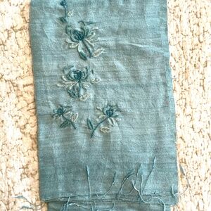 Hand embroidered raw silk scarf